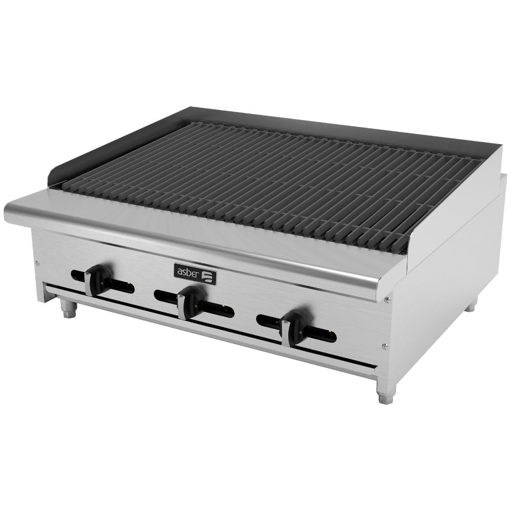 ASADOR ASBER AECRB-36 | Asador | Gas | 3 Quemadores | Acero Inoxidable | Parrillas | Restaurante Comedor Grill Cortes Cenaduría Hotel | Respaldo Charola Quemador Parilla Restaurante Niveladores Empotrar Base Comedor Uso Rudo Acero Inoxidable Grill Alimento Cocción Preparación Cortes Hotel Cenaduria Cocina Economica Radiante Piedra Volcanica Master Gourmet