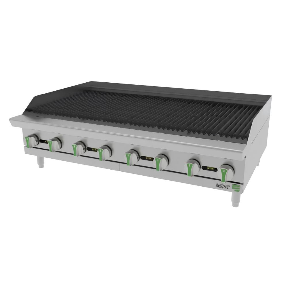 ASADOR ASBER AERB 48 EM | Gas | 8 Quemadores | Acero Inoxidable | Restaurante Cafetería Cocina Industrial Comedor Grill Cortes Cenaduría Hotel | Respaldo Charola Quemador Parilla Restaurante Niveladores Empotrar Base Comedor Uso Rudo Acero Inoxidable Grill Alimento Cocción Preparación Cortes Hotel Cenaduría Cocina Económica Radiante Gourmet