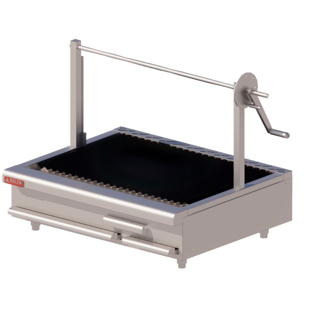 ASADOR DELTA ASR-ARG | Asador 91.5 CM | Carbón | Charola Recolectora | Recolector de Grasa | Manivela Ejes | Carnes Vegetales Alimentos | Cocina Comida Alimentos Restaurant Campestre Asados Cortes