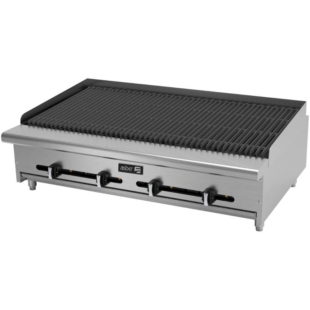 ASADOR ASBER AECRB-48 | Asador | Gas | 4 Quemadores | Acero Inoxidable | Parrillas | Restaurante Comedor Grill Cortes Cenaduría Hotel | Respaldo Charola Quemador Parilla Restaurante Niveladores Empotrar Base Comedor Uso Rudo Acero Inoxidable Grill Alimento Cocción Preparación Cortes Hotel Cenaduría Cocina Económica Radiante Piedra Volcánica Master Gourmet
