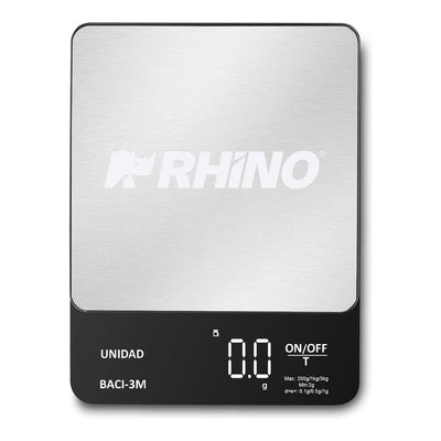 BÁSCULA RHINO BACI-3M | Báscula Digital de Precisión | Capacidad 200 g a 3 kg | Precisión 0.1 g | Plato de Acero Inoxidable | Repostería Joyería Laboratorio