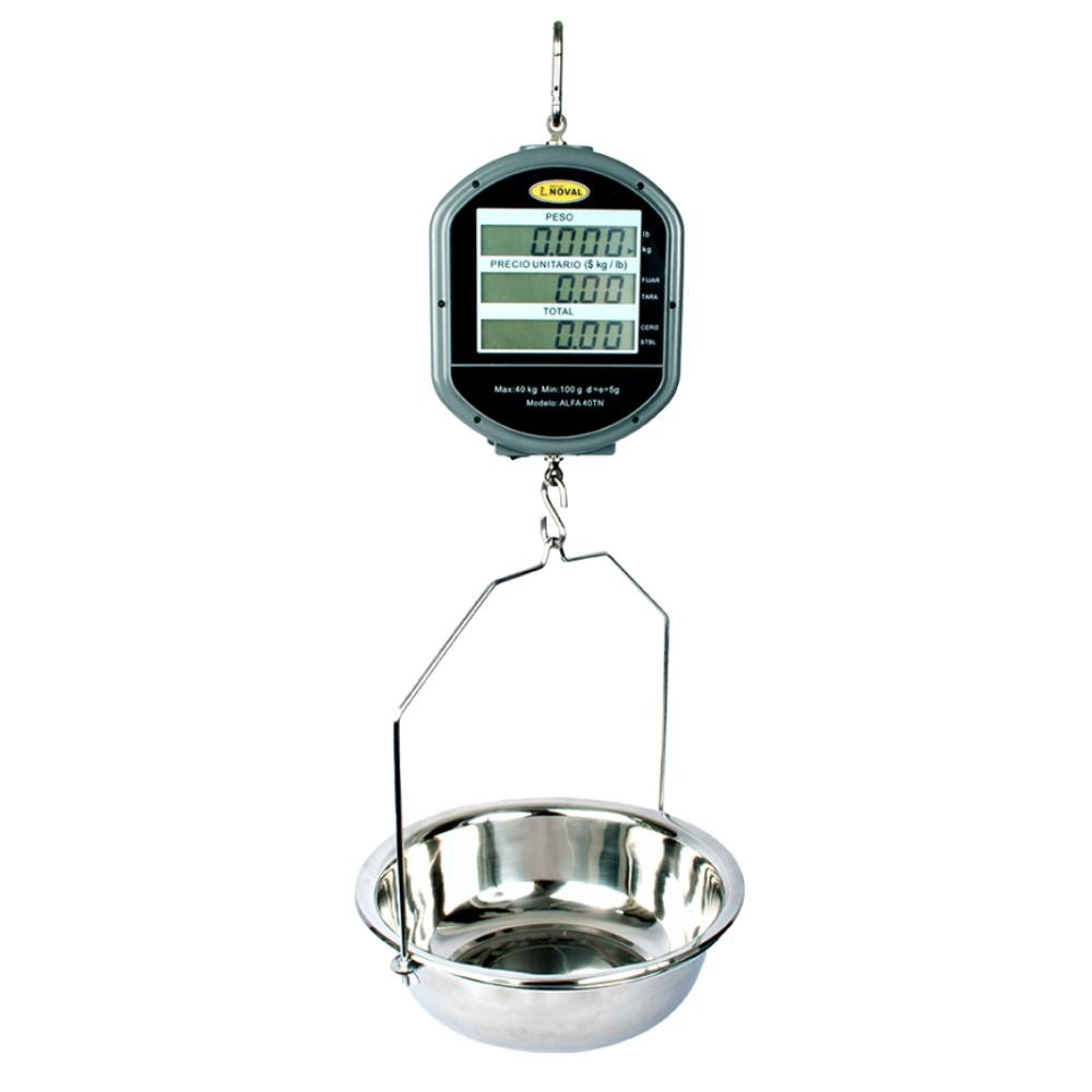 BÁSCULA NOVAL ALFA-40 | Báscula Colgante | 40 kg a 2gr | Charola en Acero | Tienda Verdurería Negocio Negocio Tianguis Tienda Abarrotes Verduras Fruta Pescado Colgante Cremeria Carniceria