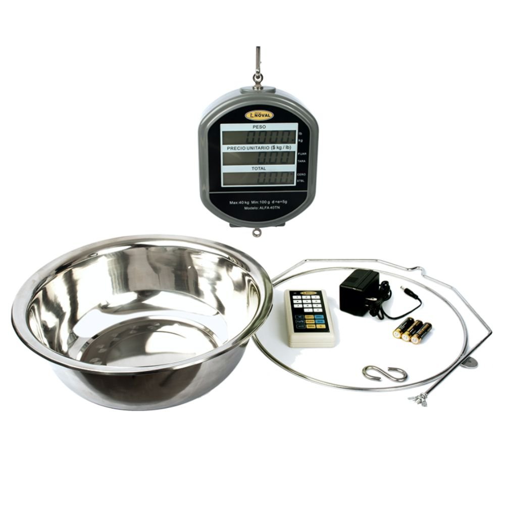 BÁSCULA NOVAL ALFA-40 | Báscula Colgante | 40 kg a 2gr | Charola en Acero | Tienda Verdurería Negocio Negocio Tianguis Tienda Abarrotes Verduras Fruta Pescado Colgante Cremeria Carniceria