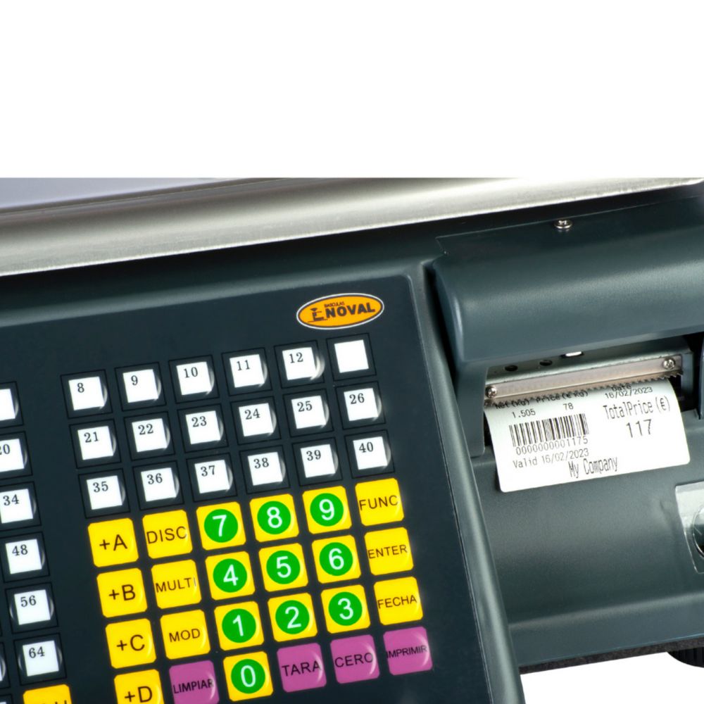 BÁSCULA NOVAL BET-40 | Báscula Etiquetadora | 40 kg a 5gr | con Torreta | Tienda Verdurería Negocio Sobre Mostrador Recepción Pesar Cobrar Báscula para Frutería Verdulería Tienda Negocio Cremería