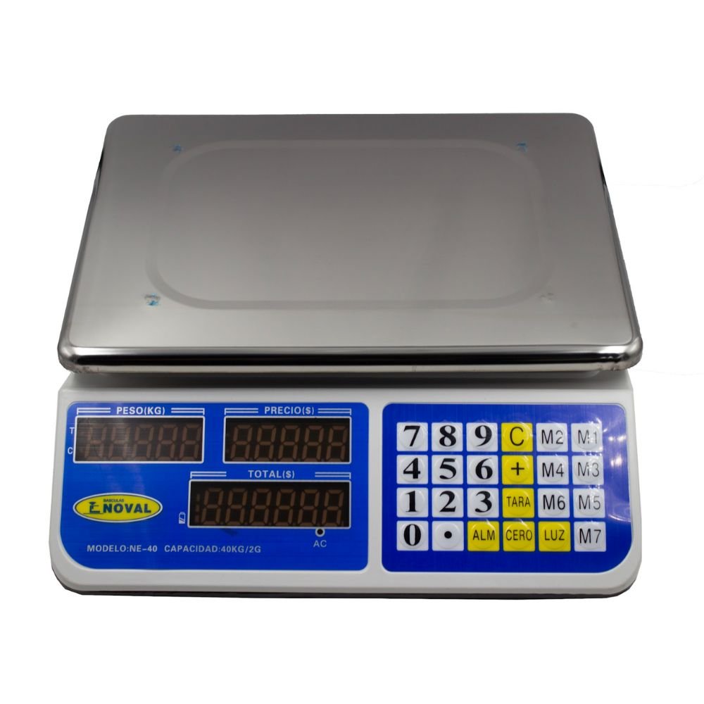 BÁSCULA NOVAL NE-40P | Báscula Comercial | 40 kg a 2gr | LED Números Rojos | Tienda Tortillería Negocio Sobre Mostrador Recepción Pesar Cobrar Báscula para Frutería Verdulería Tienda Negocio Cremería