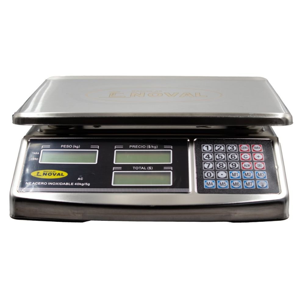BÁSCULA NOVAL N40-INOX | Báscula Comercial | 40 kg a 5gr | Acero Inoxidable | Tienda Verdurería Negocio Basculas Mostrador Restaurantes Pesar Tianguis Restaurante Verduras Carnes Colgantes Plataforma Carniceria Cremeria Contadora Cargar Colgante