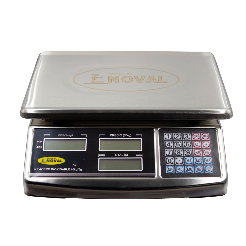 BÁSCULA NOVAL N40-INOX | Báscula Comercial | 40 kg a 5gr | Acero Inoxidable | Tienda Verdurería Negocio Basculas Mostrador Restaurantes Pesar Tianguis Restaurante Verduras Carnes Colgantes Plataforma Carniceria Cremeria Contadora Cargar Colgante