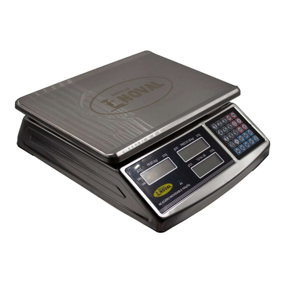BÁSCULA NOVAL N40-INOX | Báscula Comercial | 40 kg a 5gr | Acero Inoxidable | Tienda Verdurería Negocio Basculas Mostrador Restaurantes Pesar Tianguis Restaurante Verduras Carnes Colgantes Plataforma Carniceria Cremeria Contadora Cargar Colgante