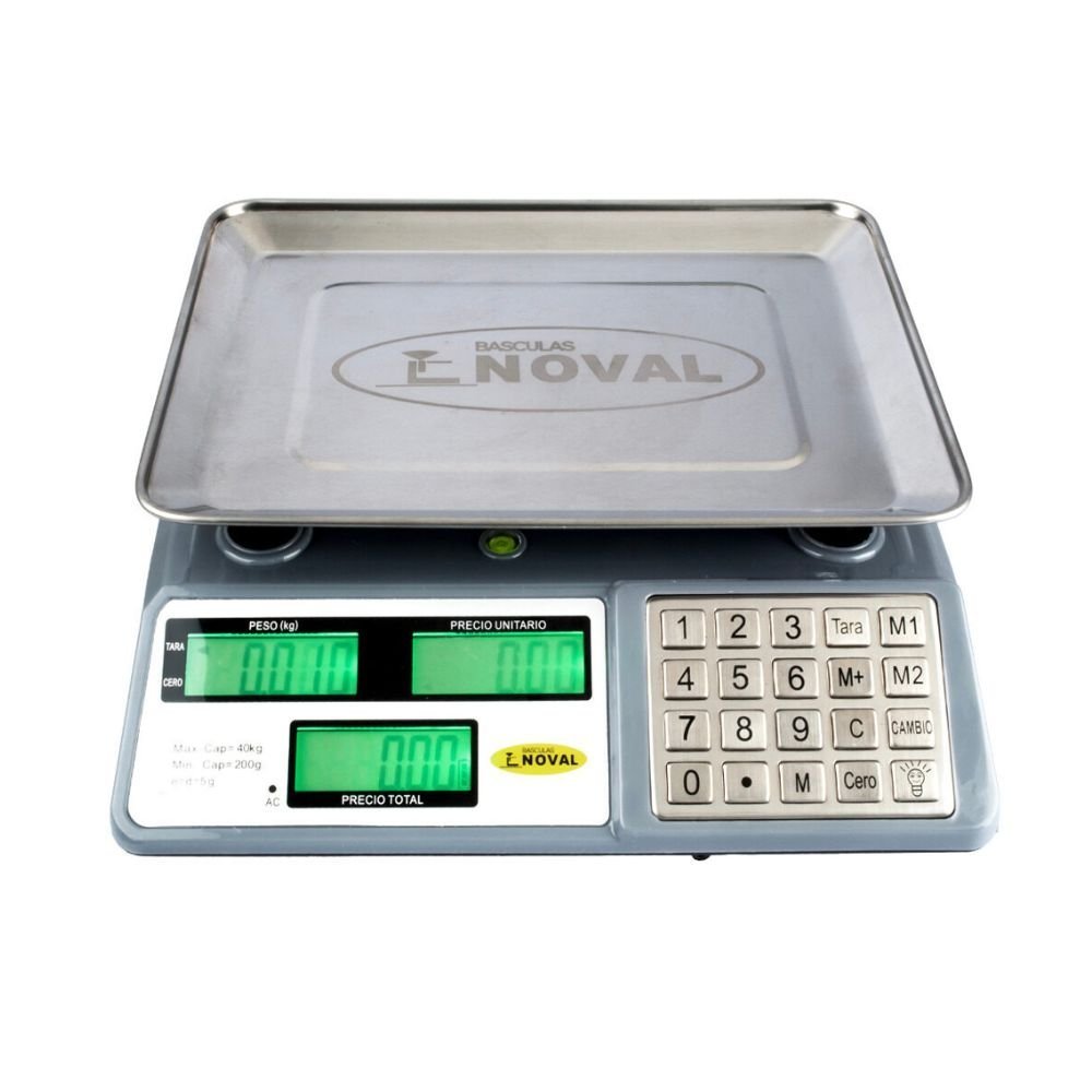 BÁSCULA NOVAL N-40TN | Báscula Comercial | 40 kg | Negocio Verdulería Abarrotes Verdulería Sobre Mostrador Recepción Pesar Cobrar Báscula para Frutería Verdulería Tienda Negocio Cremería.