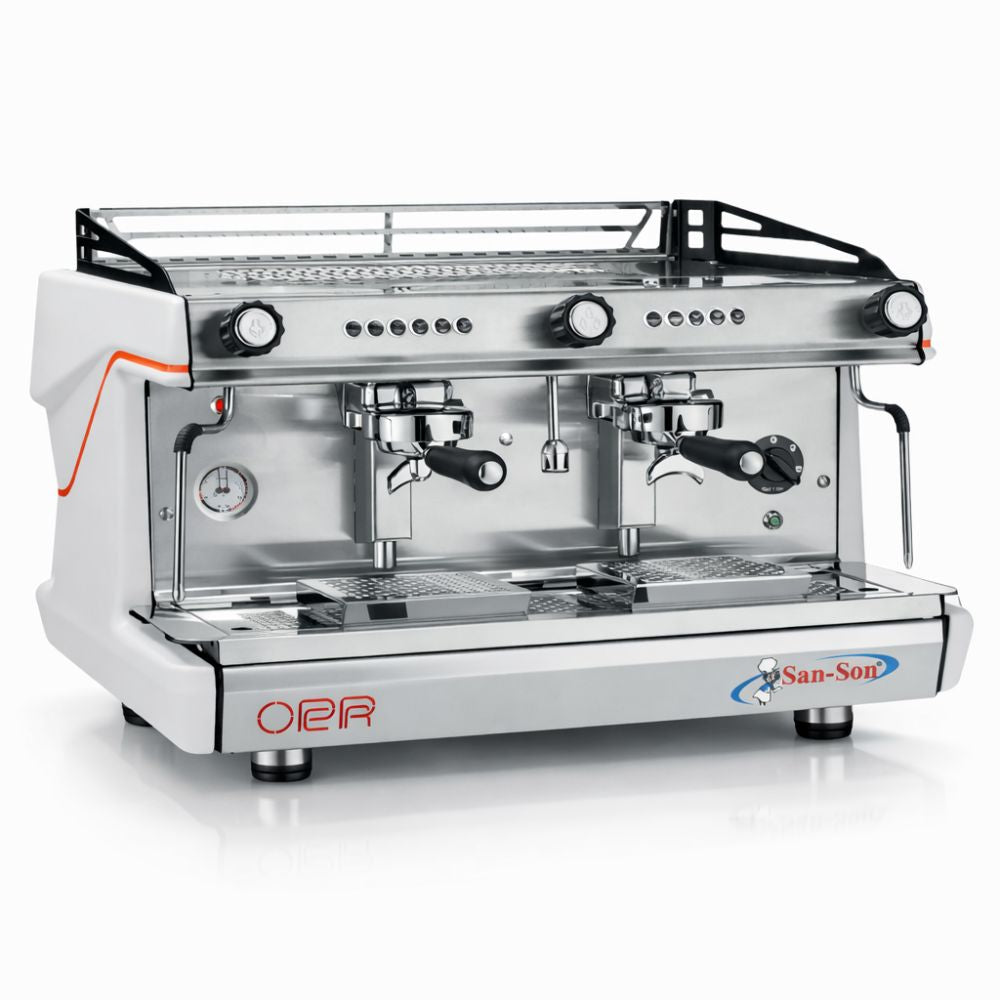 CAFETERA SAN SON OPERA 2G E | Cafetera Italiana Electrónica Programable | 2 Grupos Profesionales | Caldera de Latón de 11 Lts | Cafetería Restaurante Hotel Negocio | Cafetera Industrial Percoladora de Café Comercial de Filtro por Lotes Espresso Acero Inoxidable Cafetería Restaurante Oficina Hotel Convenciones