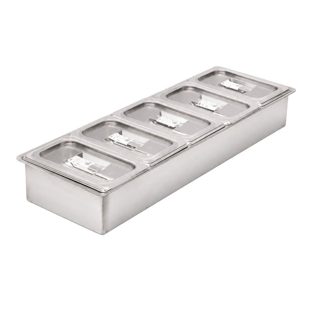 CHAROLA KITCHENMAX STORE MLM1588686557 | Charola Porta Insertos | 5 Insertos 1/4 | Acero Inoxidable | Buffet Bistro Restaurante