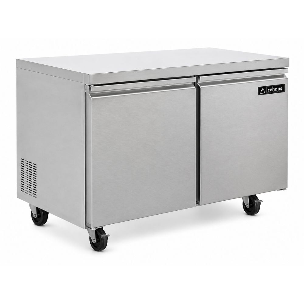 Icehaus CBB-2P-SS-01 Bajo Barra Congelador 2 Puerta Solida | Mesa de Trabajo Congeladora Congelador Bajo Mostrador Bajo Barra Conservador Acero Inoxidable Restaurante Cafetería Cocina Industrial Bar Cremería Hotel