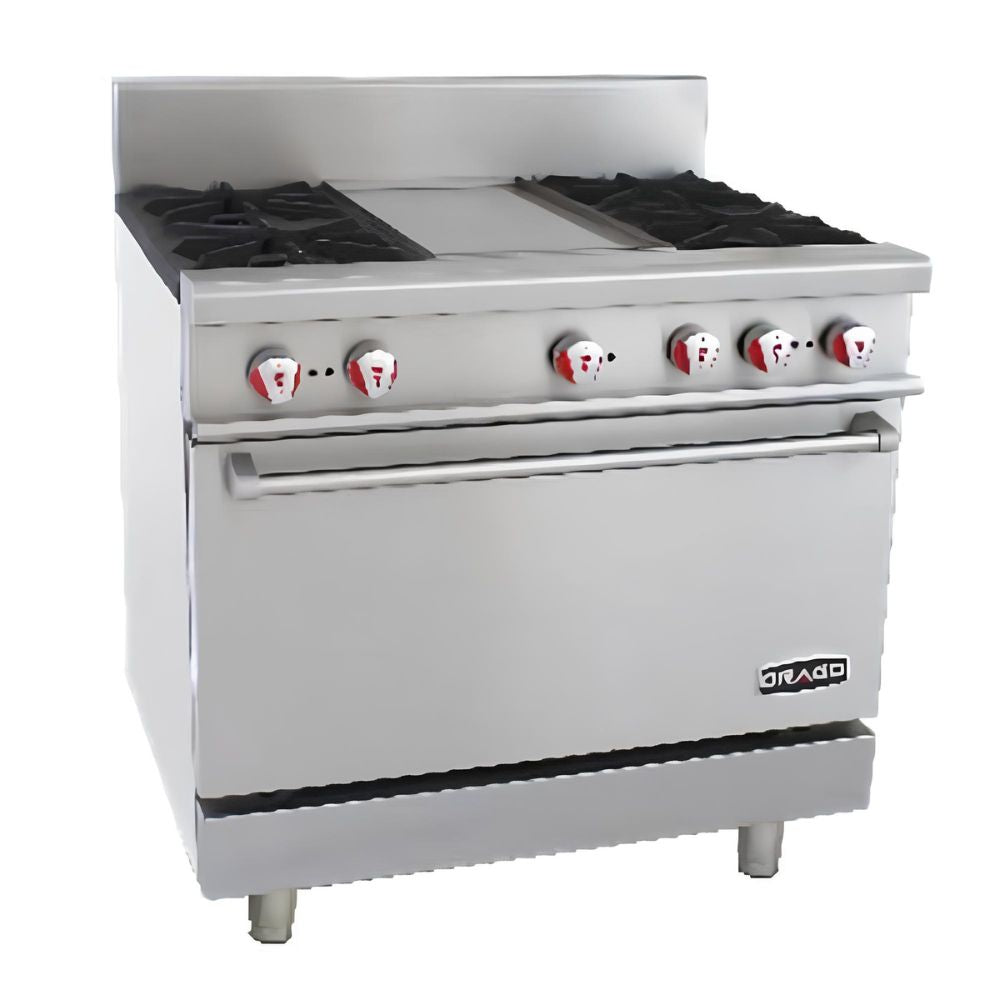 DRAGO CG-41P | Estufa | Restaurante Hotel Comedor Industrial | 4 Quemadores | Horno Plancha | Gas | Acero Inoxidable | Restaurante Comedor Industrial Hotelería Hospital Cafetería Estufa Multifuncional Uso Rudo Alta Cocina Bar Selecto Negocios de Comida Comisariato Cortes