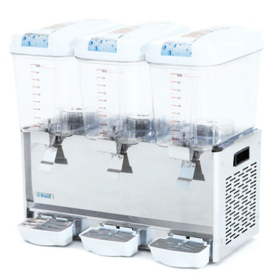 MIGSA LYP-3X18 | Enfriador Dispensador | Áreas de Picnic Recreación Cafetería | con Gabinete | 3 Tanques 18 Litros c/u | Sistema de Agitación Tipo Fuente Spray | Acero Inoxidable | Salas de Espera Aeropuertos Restaurante Jugos de Frutas Vibrantes Té Helado Bebidas Refrescantes Sin Gas.