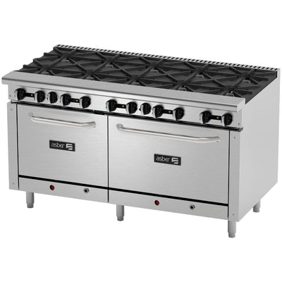 ESTUFA ASBER COMPLETA AER-2-B10-60 | Estufa | 10 Quemadores | Parrilla Horno Doble | Gas | Acero Inoxidable | Restaurante Comedor Industrial Hotel | Restaurante Cocina Cocción Uso Rudo
