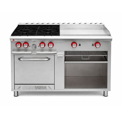 ESTUFA DELTA H4-C-GA | Estufa | 4 Quemadores (24”) | Plancha + Gratinador (53") | Restaurantes Cocinas industriales Hoteles