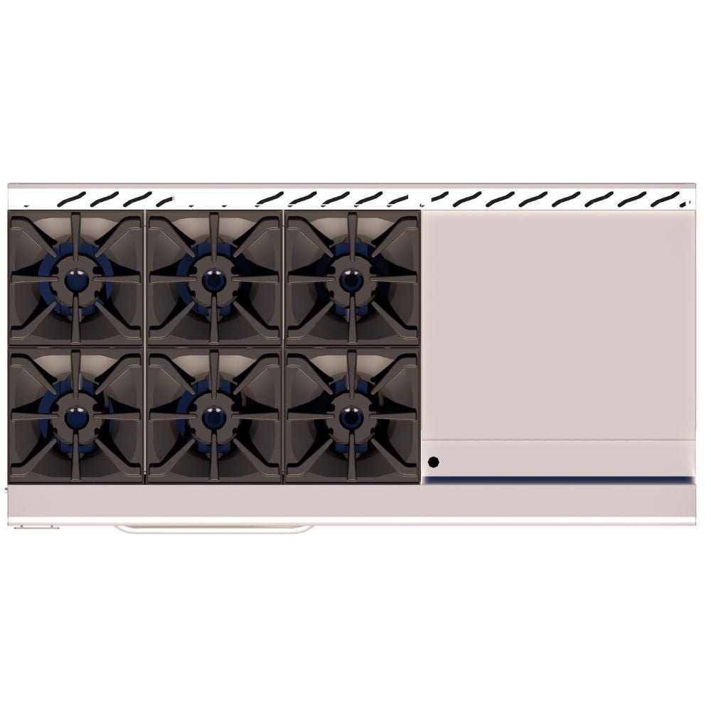 ESTUFA DELTA H6-GA | Estufa | 6 Quemadores (24”) | Plancha + Gratinador (61") | Restaurantes Cocinas industriales Hoteles Cocina Alimentos Restaurant a y b Negocios Hospitales Preparación