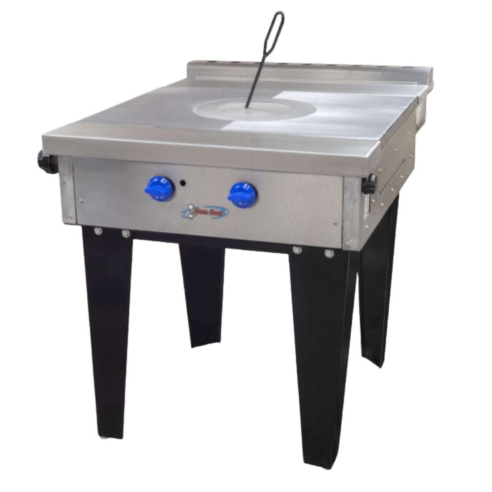ESTUFA SAN SON ZS-703 | Estufa | 2 Quemadores | Plancha Charola AntiDerrames | Gas | Fierro Fundido Acero Inoxidable | Bistro Restaurante BarGourmet Quemador circular Termico Conservador de Calor Restaurante Hotel Coccion Patas Base Derrames Coccion Temperatura Resistente Ollas