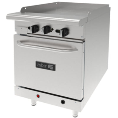 ESTUFA ASBER AER-G24-24-H | Estufa con Plancha y Horno | 1 Parrilla | Acero Inoxidable | 1 Plancha | Gas | Restaurante Hotel Bistró Cafetería | Restaurante Plancha Horno Quemadores Cocción Comida Negocio Preparación Desmontable Sanitario Ergonómico Nivelador Tipo U Piloto Cold Rolled Charola Grasa Derrame Chispa Cocina Industrial Restaurante Hotel Gourmet Buffet 24"