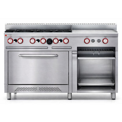 ESTUFA DELTA H6-GA | Estufa | 6 Quemadores (24”) | Plancha + Gratinador (61") | Restaurantes Cocinas industriales Hoteles Cocina Alimentos Restaurant a y b Negocios Hospitales Preparación