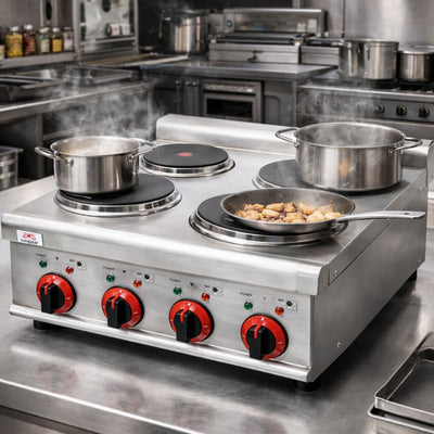 ESTUFA KINGSTAR ESK4E | Estufa Sobremesa | Eléctrica | 4 Quemadores | Restaurante Negocio Cocina Cocinas Fondas Restaurantes Cenadurias Comedores Industriales Preparación de Alimentos Cocción