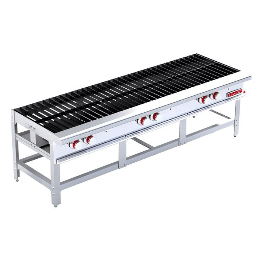 ESTUFÓN CORIAT SP-3T | Gas | 6 Parrillas | 3 Quemadores | Acero Inoxidable | Restaurante Cocina industrial Bistró | Estufón Fogón Industrial Quemador de Alta Presión Hornilla para Cazo Olla Comal a Gas Acero Inoxidable Restaurante Cocina Industrial Fonda Cenaduría Taquería