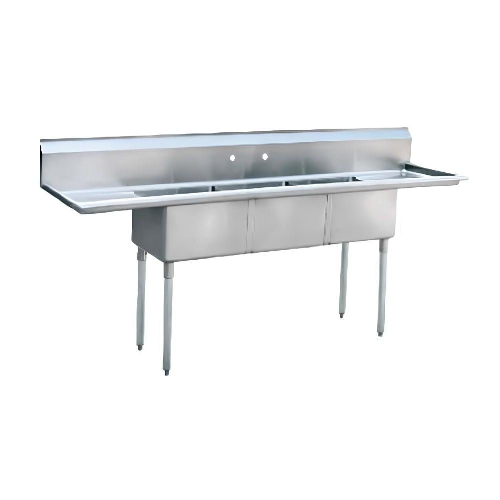 KING F3T-1 | Fregadero | Cocina Bar Hotel | 3 Tarjas con Escurrideros Laterales | con Base | 230 cm | Acero Inoxidable | Lavatrastes Lavaloza Mobiliario Escurreplatos Lavar Contracanasta Tarja Loza Restaurante
