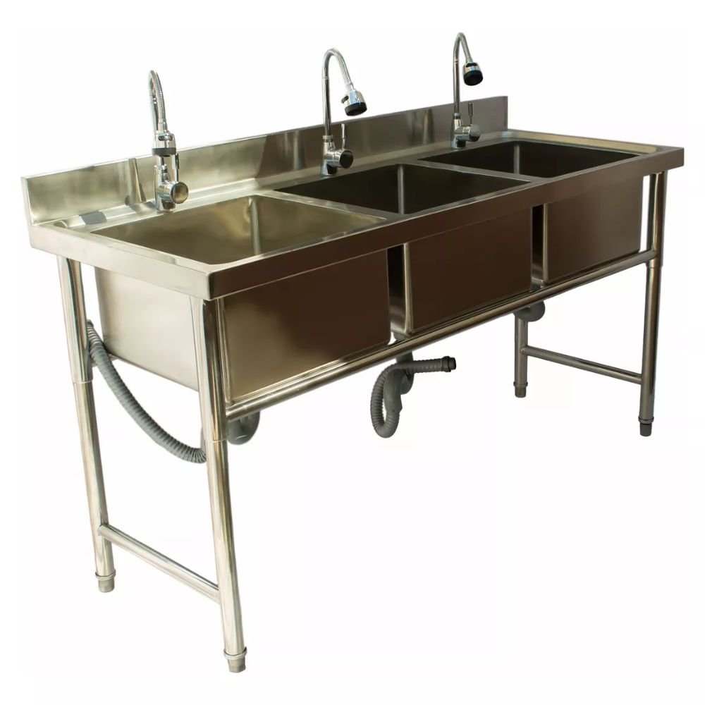 FREGADERO KITCHENMAX STORE MLM2026055565 | Fregadero Triple | Acero Inoxidable | con Monomandos | Industrial Cocina Comedor