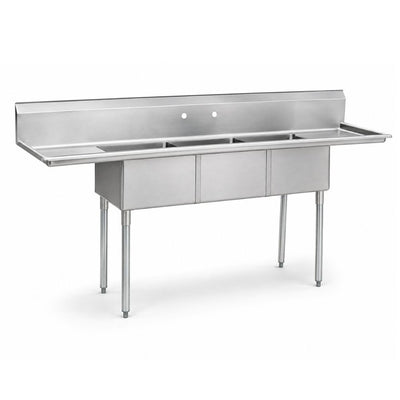 FREGADERO KING F3T-1 | Fregadero 3 Tarjas con Escurrideros Laterales con Base | 230 cm | Acero Inoxidable | Cocina Bar Hotel | Fregadero Tarja Industrial Lavatrastes Lavaloza Escurridor de Acero Inoxidable Restaurante Cocina Industrial Bar Hotel Comedor Industrial Negocio
