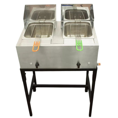 FREIDORA MINDEJAL MLM1605408034 | Freidora De Gas | Doble Tina | Plateado | Restaurante Negocio Comida Rápida | Freidor Garnachas Restaurante Frituras Tostada Totopo