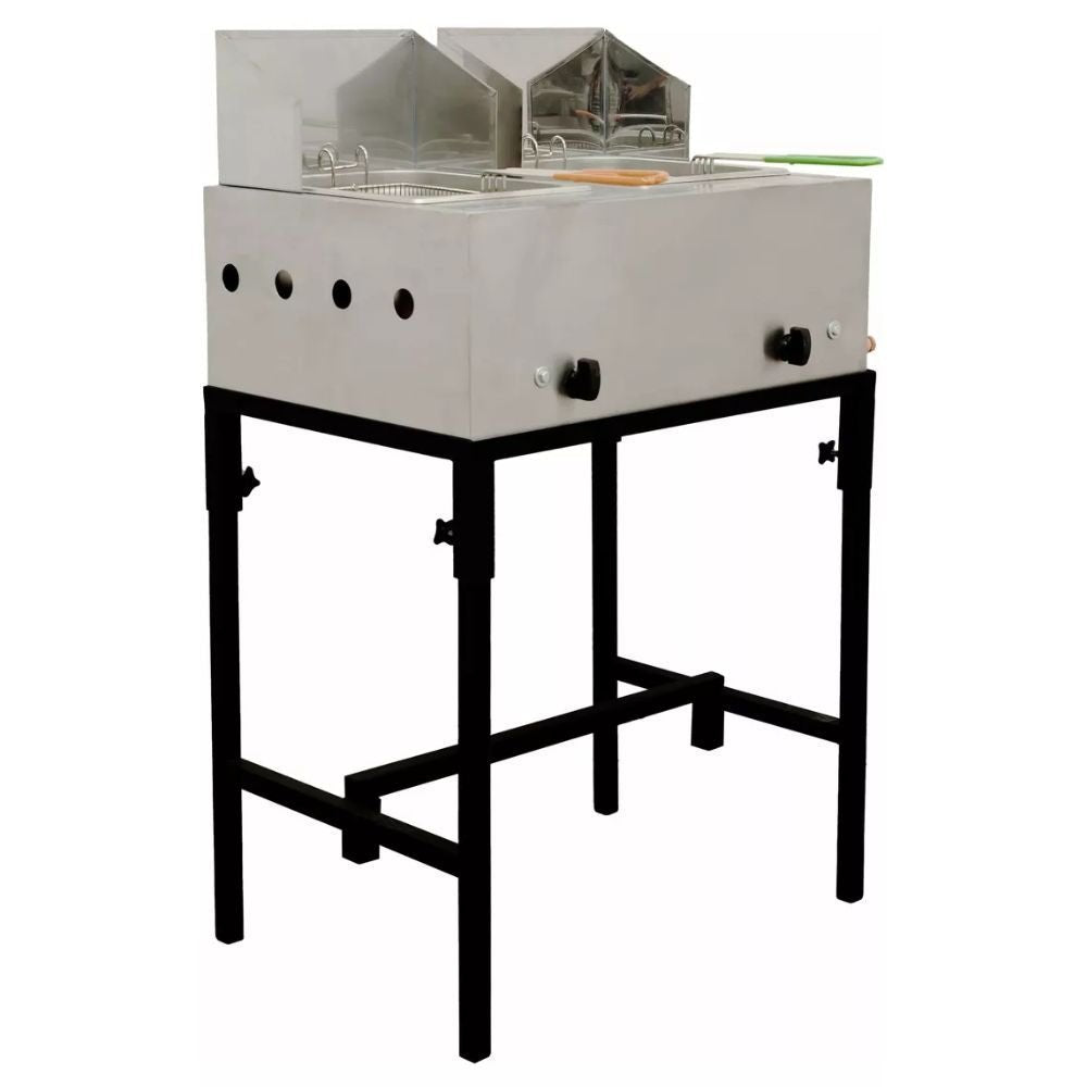 FREIDORA KITCHENMAX STORE MLM1605408034 | Freidora De Gas | Doble Tina | Plateado | Restaurante Negocio Comida Rápida
