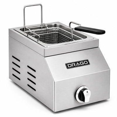 FREIDOR DRAGO FG-5 | Freidor 1 Canastilla | Acero Inoxidable | Alitas Restaurante Comida Rápida | Freidora de Papas Industrial Comercial Gas Eléctrica Papas a la Francesa Pollo Frito Alitas Salchipulpos Acero Inoxidable Restaurante Cocina Económica Fonda Negocio