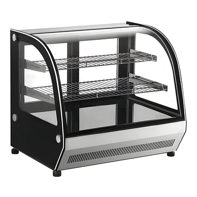 Vitrina exhibidora refrigerada Migsa GN-900CT de cristal curvo frontal y laterales, acero inoxidable con 2 entrepaños, frente de 90 cm.