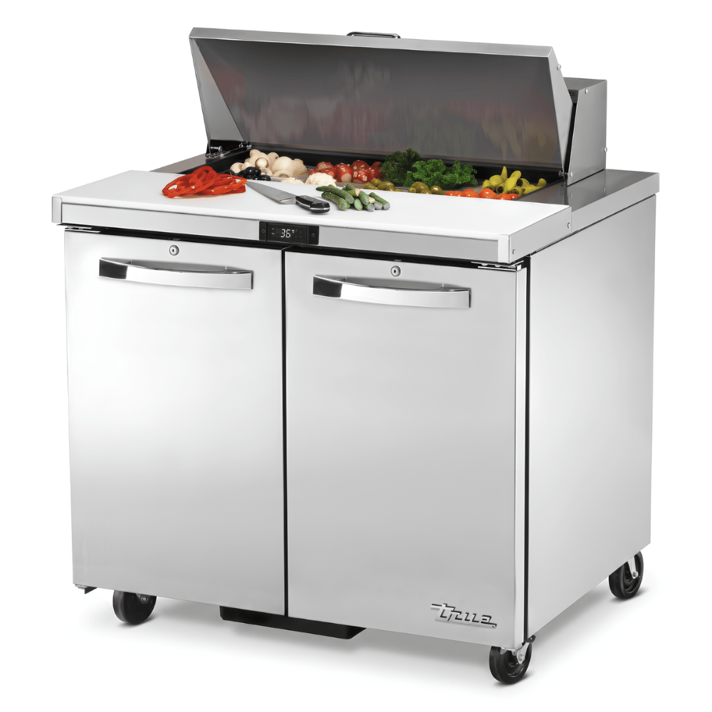 MESA DE PREPARACIÓN TRUE TSSU-36-12M-B-HC | Mesa Preparación de Sándwiches Ensaladas | 2 Puertas Sólidas | 4 Estantes | Cocina Hotel Restaurante | Mesa de Preparación Refrigerada Mesa Fría de Trabajo Mega Top Pizza Ensaladas Sándwiches Ingredientes Acero Inoxidable Supermercados Restaurantes Cocina Industrial Cremería