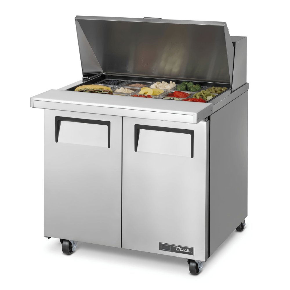 MESA DE PREPARACIÓN TRUE TSSU-36-15M-B-HC | Mesa Preparación de Sándwiches Ensaladas | 2 Puertas Sólidas | 4 Estantes | Cocina Hotel Restaurante | Mesa de Preparación Refrigerada Mesa Fría de Trabajo Mega Top Pizza Ensaladas Sándwiches Ingredientes Acero Inoxidable Supermercados Restaurantes Cocina Industrial Cremería