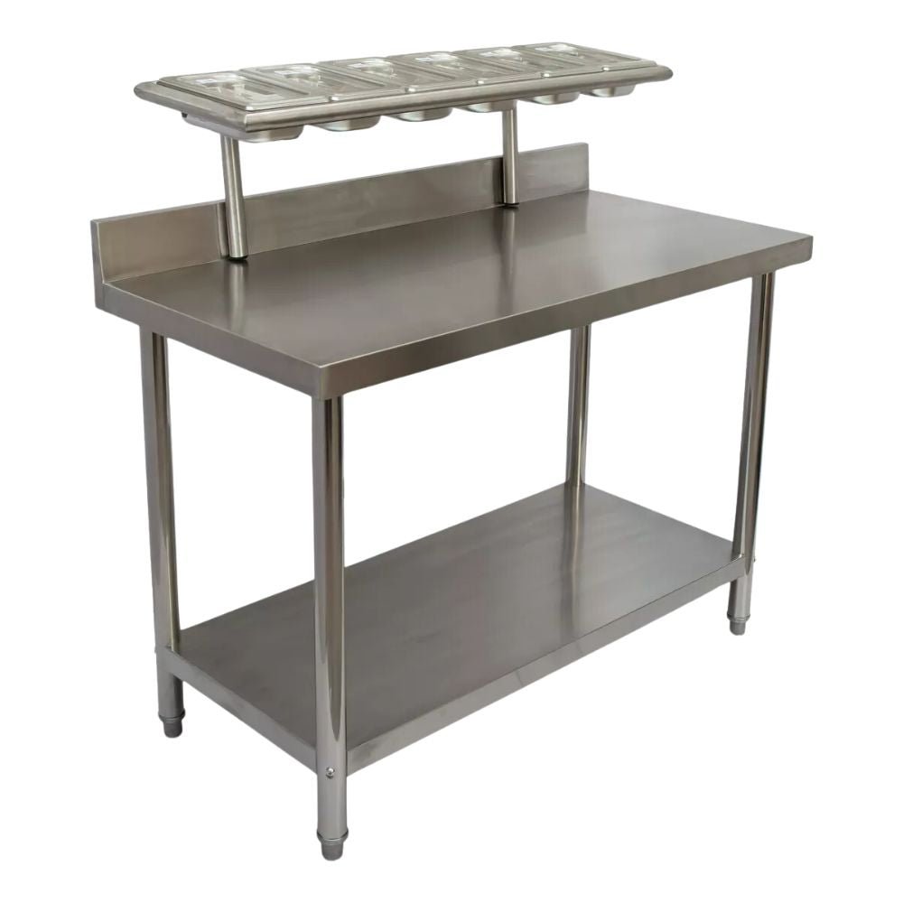 MESA KITCHENMAX STORE MLM1631502832 | Mesa para Pizzería | Frente 120 cm | 6 Insertos | Acero Inoxidable | Cocina Industrial Pizzería Restaurante