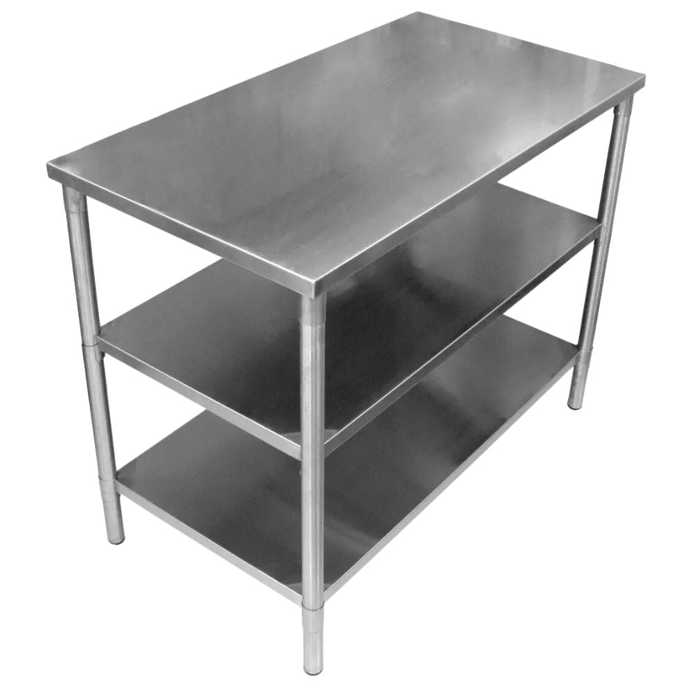 MESA KITCHENMAX STORE MLM1768853547 | Mesa Isla | Frente 110 cm | Doble Entrepaño | Acero Inoxidable | Cocina Industrial Restaurante Hotel