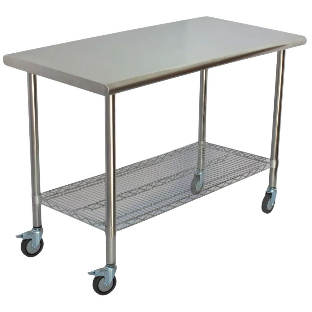 MESA KITCHENMAX STORE MLM2037859687 | Mesa de Trabajo | Rejilla | Rodajas | Frente 120 cm | Acero Inoxidable | Restaurante Cafetería Bar
