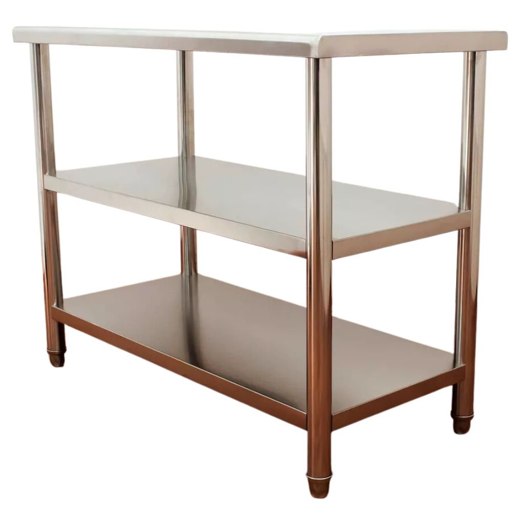 MESA KITCHENMAX STORE MLM2275465992 | Mesa Isla | Frente 110 cm | Doble entrepaño | Acero Inoxidable | Cocina Industrial Restaurante Cafetería