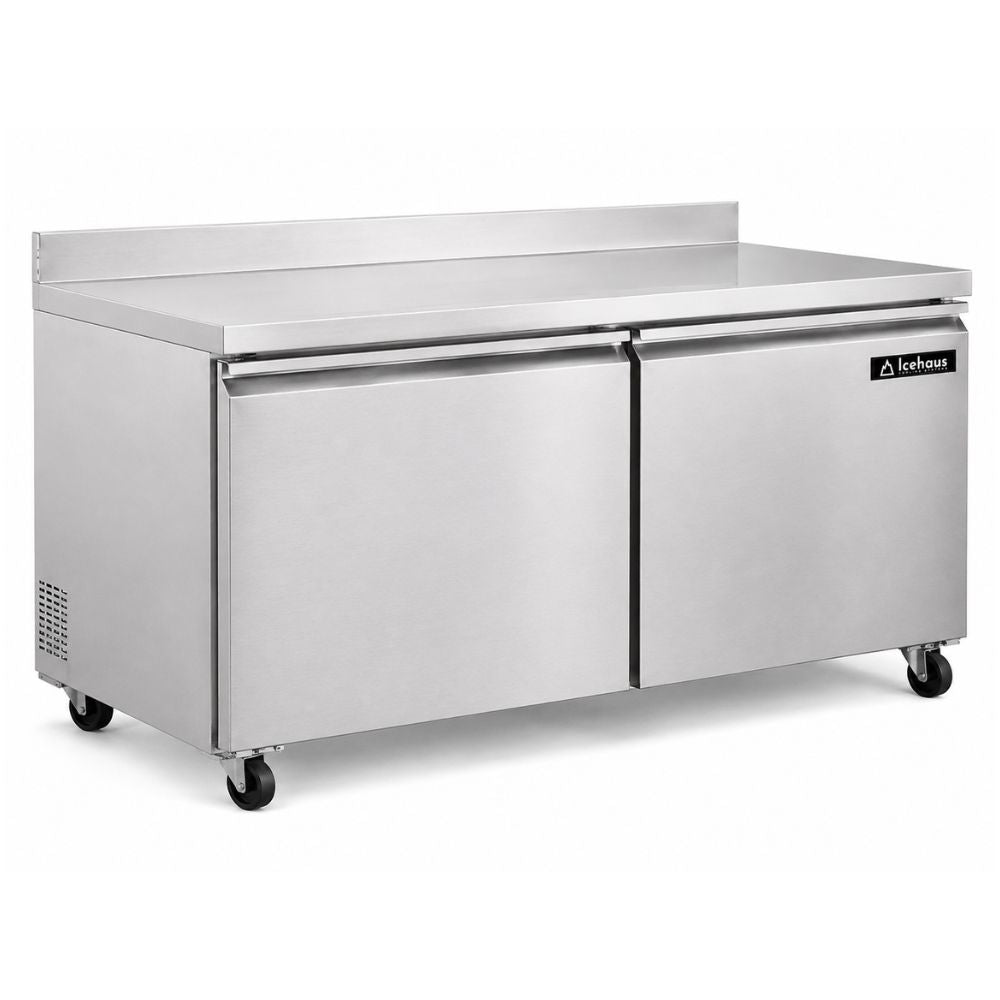 Icehaus MTR-2P-SS-02 Mesa Preparacion 2 Puerta Solida 12 Pies - 388 Litros | Mesa de Preparación Refrigerada Mesa Fría de Trabajo Mega Top Pizza Ensaladas Sándwiches Ingredientes Acero Inoxidable Supermercados Restaurantes Cocina Industrial Cremería