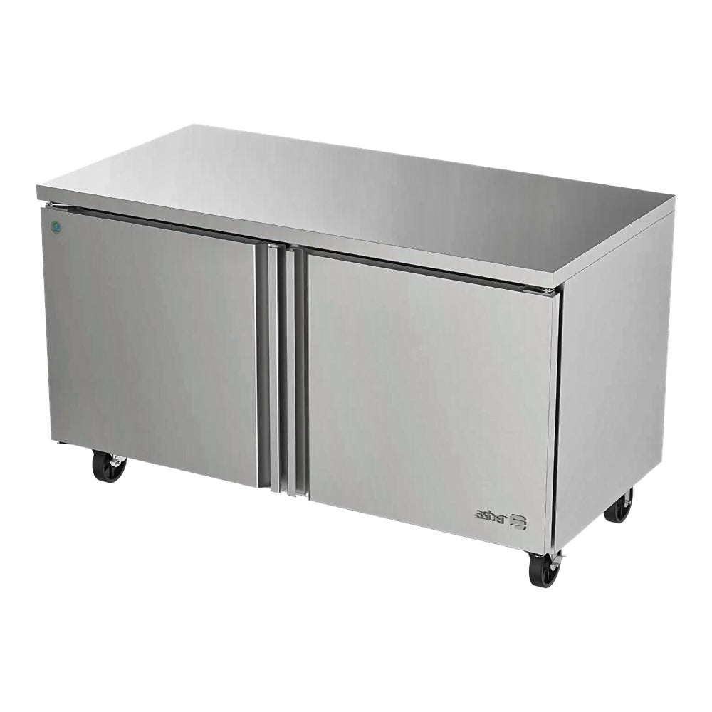 MESA REFRIGERADA ASBER AUTF-60 P HC | Mesa Bajo Mostrador | Acero Inoxidable | 2 Puertas | 2 Parrillas | Restaurante Cafetería Cocina Industrial