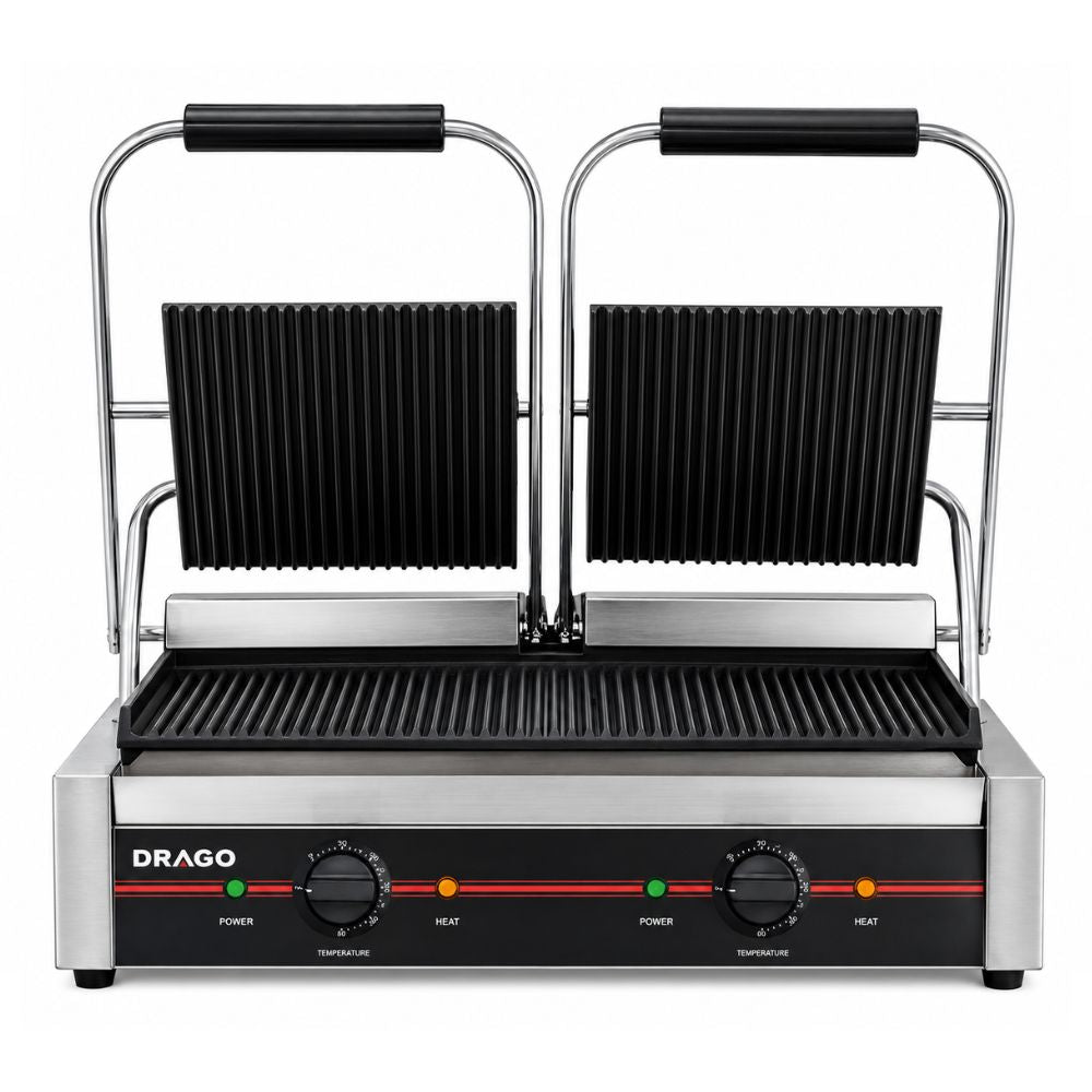 PANINERA DRAGO GH-813 | Paninera con doble plancha | Eléctrica | Restaurante Cafetería Cocina Industrial | Paninera Plancha Panini Sandwichera Grill Prensa para Sándwiches Paninis Tortas Baguettes Acero Inoxidable Cafetería Restaurante Bistró Hotel Negocio