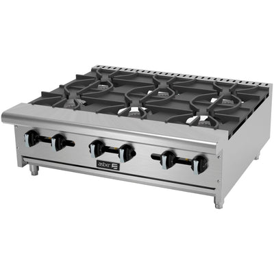 PARRILLA ASBER AEHP-6-36 | Parrilla | 6 Quemadores | Gas | Acero Inoxidable | Restaurante Fonda Cafetería Hotel | Derrames Charola Parrilla Quemador Nivelador Cocción Cocina Industrial Negocio Preparación