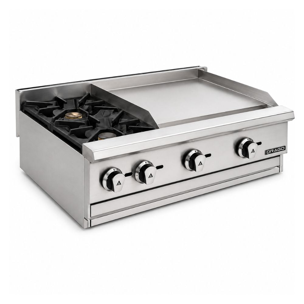 PARRILLA DRAGO CG-20PD | Parrilla 2 Quemadores Plancha | Gas | Acero Inoxidable | Restaurante Bistró Cocina Industrial | Parrilla Industrial Estufa de Quemadores Abiertos Hornillas Cocción a Gas Acero Inoxidable Restaurante Cocina Industrial Taquería Fonda Cenaduría Comedor Industrial