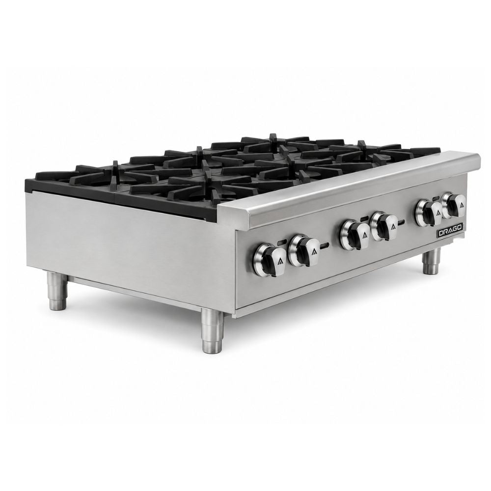PARRILLA DRAGO CG-60 | Parrilla 6 Quemadores Charola antiderrame | Gas | Acero Inoxidable | Restaurante Hotel Comedor | Parrilla Industrial Estufa de Quemadores Abiertos Hornillas Cocción a Gas Acero Inoxidable Restaurante Cocina Industrial Taquería Fonda Cenaduría Comedor Industrial