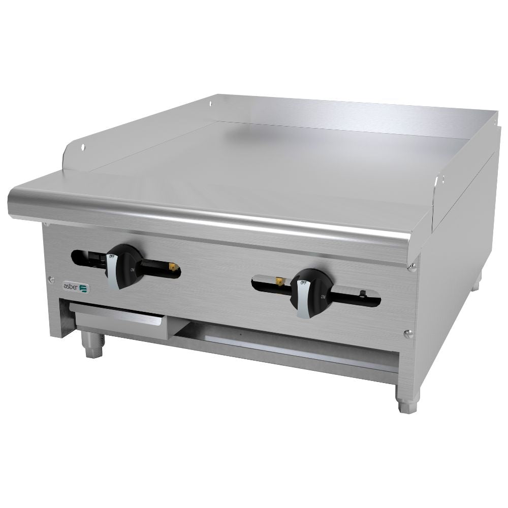 PLANCHA ASBER AEMG-24 | Plancha Manual | Placas en cold-rolled | Gas | Acero Inoxidable | 2 Quemadores | Restaurante Hotel Cafetería Lonchería Bar | Niveladores Charola Bandeja Quemadores Plancha Coccion Derrame Grasa Preparacion de alimentos Mariscos Cocina Industrial Negocio Uso Rudo Comercial Restaurante Hotel Cafetería Bistró Buffet Gourmet 24"