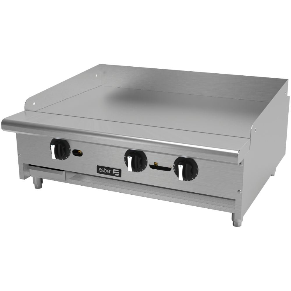 PLANCHA ASBER AETG-36-H | Plancha Termostática | Placas en Cold-Rolled | Gas | Acero Inoxidable | 3 Quemadores | Hotel Restaurante Cafetería Fonda | Cold Rolled Nivelador Termostato Modular Quemadores Tipo U Piloto Charola Bandeja Grasa Gas Cocción Cocina Industrial Preparación de alimentos Cocina Industrial Lonche Snack Comida Buffet Gourmet Uso Rudo Restaurante Mariscos Cafetería Bistró Profesional