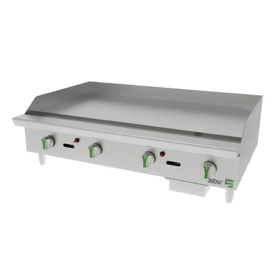 PLANCHA ASBER AETG 48 EM | Gas | 4 Quemadores | Acero Inoxidable | Taquería Hoteles Comedores Industriales Industriales Restaurante Cafetería Cocina Industrial Comedor Grill Cortes Cenaduría Hotel | Respaldo Charola Quemador Parilla Restaurante Niveladores Empotrar Base Comedor Uso Rudo Acero Inoxidable Grill Alimento Cocción Preparación Cortes Hotel Cenaduría Cocina Económica Radiante Gourmet