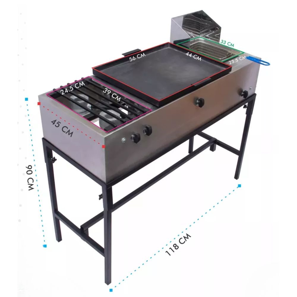 PLANCHA MINDEJAL MLM1823902054 | Plancha Parrilla Freidora | Frente 118 cm | Acero Inoxidable | Cocina Industrial Negocio Taquería Carne Pollo Tacos Hamburguesas Hot Dog Tacos Barbacoa Tacos Dorados Tortas Panini Restaurante Comedor Cocina Industriales Negocio Fonda Taqueria Cenaduria