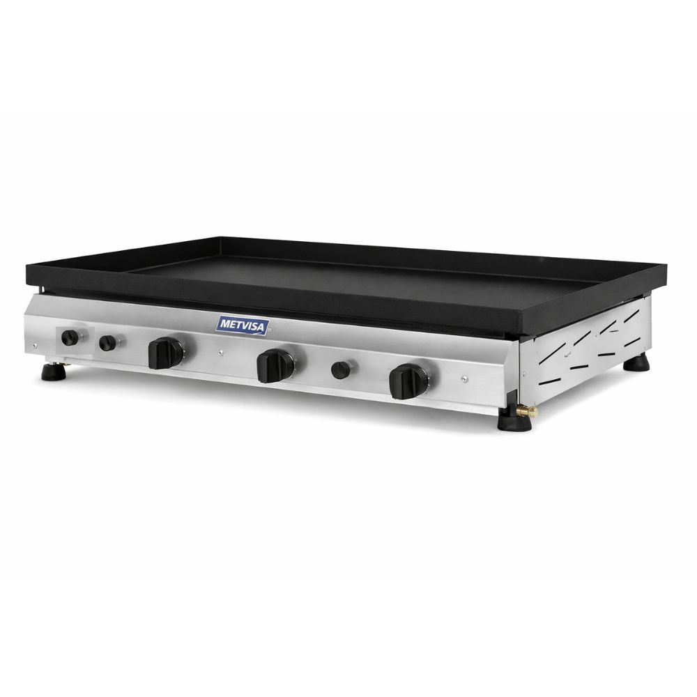 PLANCHA METVISA CFG-08 | Plancha Plana a Gas | Frente 80 cm | 3 Quemadoes | Restaurante Cocina Industrial Carne Pollo Tacos Hamburguesas Hot Dog Tacos Barbacoa Tacos Dorados Tortas Panini Restaurante Comedor Cocina Industriales Negocio Fonda Taqueria Cenaduria